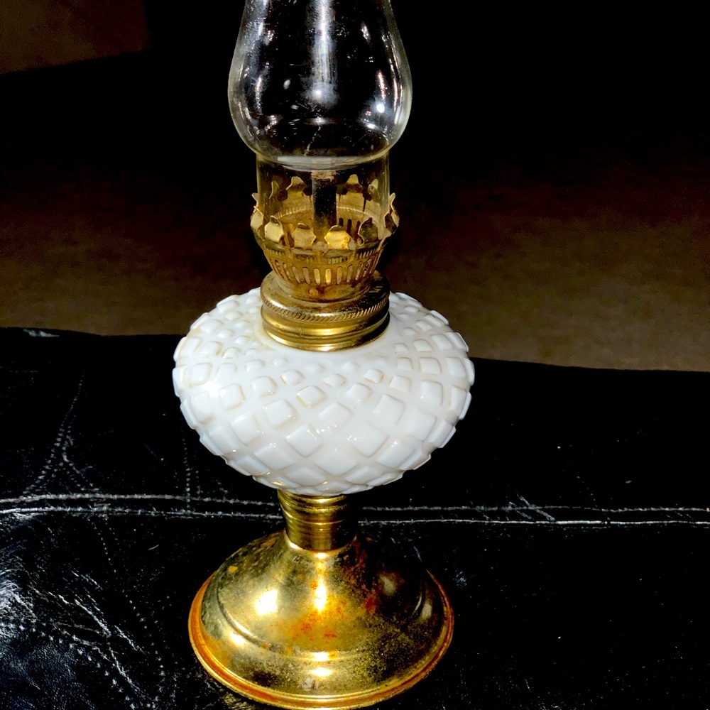 Vintage Milk Glass Kerosene Lamp